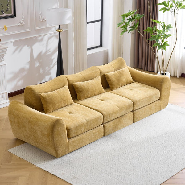 English Elm Modular Cloud Sectional Sofa Bed with Flannelette Upholstery for Flexible Living Yellow W1829S00077