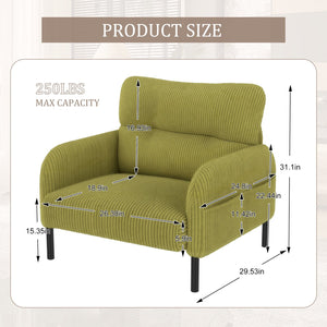 English Elm UNITED Corduroy Accent Chair with Ergonomic Curve, High-Density Foam Seat & Dual Side Pockets for Cozy Living Spaces Olive Green W1568P307261