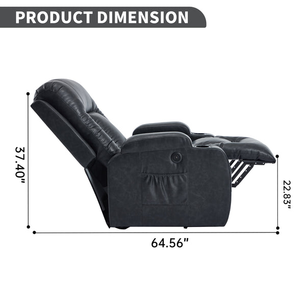 English Elm Beige Pu Leather Power Lift Recliner with Massage Lumbar Heat and Usb Charging Gray W1803S00084