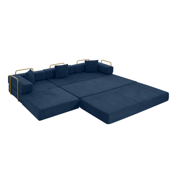 English Elm 108'' Modular Cloud Sectional Corduroy Couch with Fold Flat Backrest for Living Rooms Blue W1117S00296