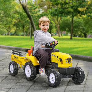 English Elm Aosom Kids Pedal Tractor with Rear Trailer Shovel Rake and Horn for Backyard Fun W2225P217065