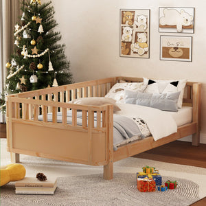 English Elm Twin Solid Wood Platform Bed for Kids with Safety Rail Rust‑Resistant Sturdy Pine Frame, 250lb Capacity Natural 69.48 L x 17.91 W x 7.48 H W2593P190150