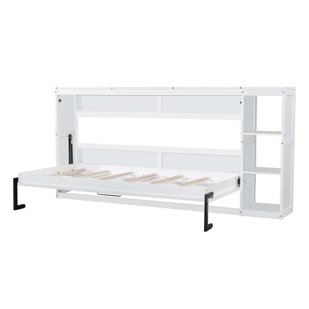 English Elm Twin Space-Saving Murphy Bed with Bookshelf and Fold-Down Desk, LVL/MDF, Compact Modern Design White GX002221AAK