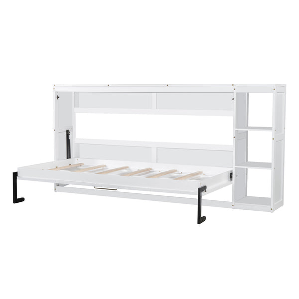 English Elm Twin Space-Saving Murphy Bed with Bookshelf and Fold-Down Desk, LVL/MDF, Compact Modern Design White GX002221AAK