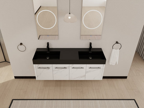 English Elm 60 Inch Wall-Mounted Bathroom Vanity With Double Black Resin Sink – Modern, Durable & Stylish Design W999S00255