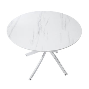 English Elm Ultra Round Faux Marble Dining Table 43" Dia x 29.5"H — Chrome Metal Legs, Modern Accent Table B011S01607