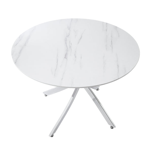English Elm Ultra Round Faux Marble Dining Table 43" Dia x 29.5"H — Chrome Metal Legs, Modern Accent Table B011S01607