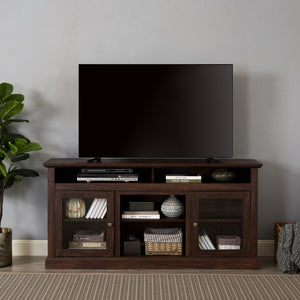 English Elm Modern TV Stand 60" Brown Entertainment Center for TVs up to 65" with Glass Doors, 3 Adjustable Shelves, Cable Management and Durable MDF Construction W2275P210030