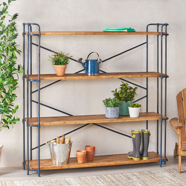 English Elm Christopher Knight Home® - YORKTOWN Industrial 4-Shelf Bookcase in Natural Wood & Black Frame — Sturdy Fir Shelves, Etagere Display 56501.00