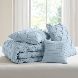 JLA Home Comfort Spaces - Diamond Diamond Pucker Woven Comforter Set with Ruched Ogee Pleat, Crinkle Texture, OEKO-TEX Certified Breathable Luxury Blue AM10-0537