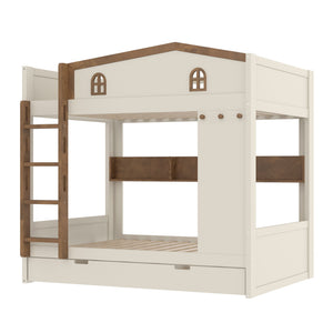 English Elm Twin Triple Metal Bunk Bed Matte Powder Coated Frame with Full Safety Guardrails W1580S00425