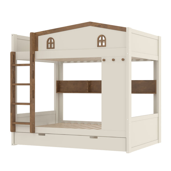 English Elm Twin Triple Metal Bunk Bed Matte Powder Coated Frame with Full Safety Guardrails W1580S00425