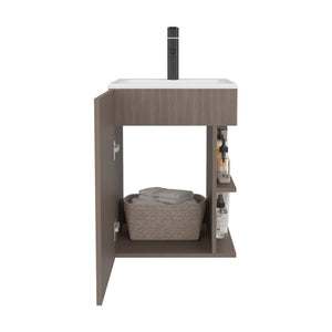 English Elm White Oak Compact Vanity Cabinet with Single Door and 2 Adjustable Shelves — Space-Saving 18.5x18.1x7.1 B062S01377