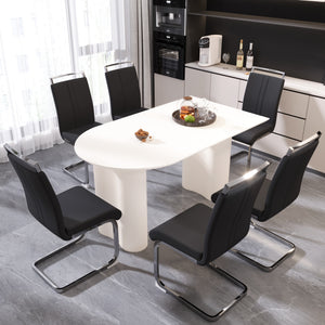 English Elm 63" Cream Mdf Dining Table & 6 Pu Armless Chairs Set - Modern Industrial Style For Home & Kitchen W2189S00433