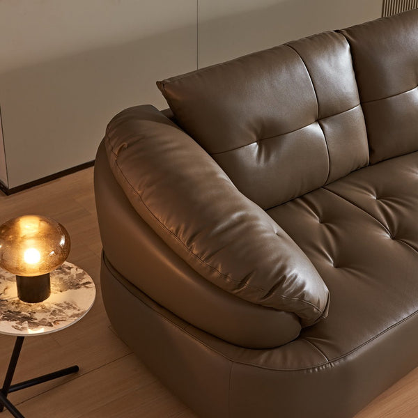 English Elm Modern Elliptical Three Seat Sofa Genuine Cowhide Leather Solid Wood Frame Living Room Brown W1765S00136