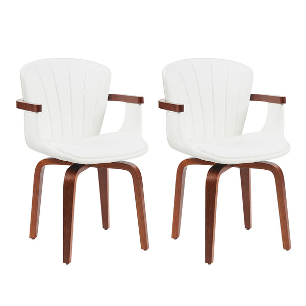 English Elm Mid-Century Bentwood Swivel Dining Chairs Set Of 2 - Stylish Pu Leather Accent Chairs For Any Space N842P290039K