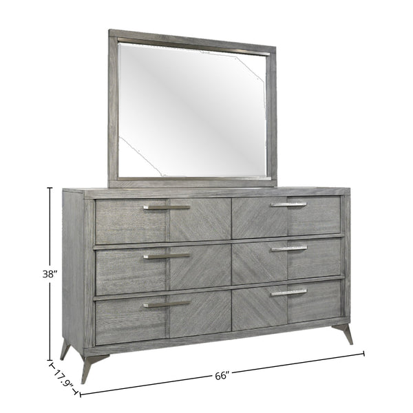 English Elm 6 Drawer Dresser with Book-Matched Veneers, Solid Wood & MDF, Side-Mounted Guides, Custom Hardware Gray 68.75 L x 21 W x 36.75 H B2699P236781