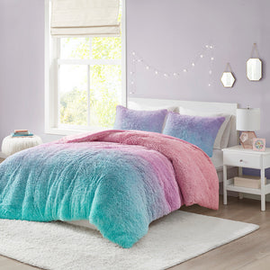 Mi Zone Primrose Modern/Contemporary Ombre Shaggy Faux Fur Comforter Set MZ10-0643 Purple Multi