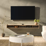 Floating Transitional Minimalist Simple Floating 70 inch TV Stand Symmetrical Wall Mounted - Coastal Oak