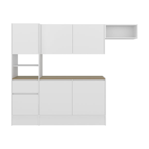 English Elm Natoma Modular Kitchen Cabinet Set with 6 Doors Open Shelving Two-tone Finish B097S00247