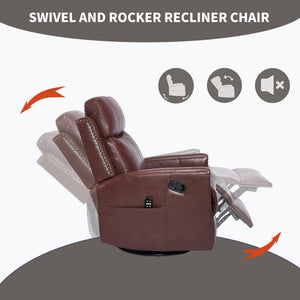 English Elm Wine Red Genuine Leather Swivel Rocker Recliner with Massage Heat for Living Room W1803P323712