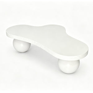 English Elm 46 Inch Cloud Shaped Coffee Table with Ash Veneer Top and Sculptural Sphere Legs White W3935S00007