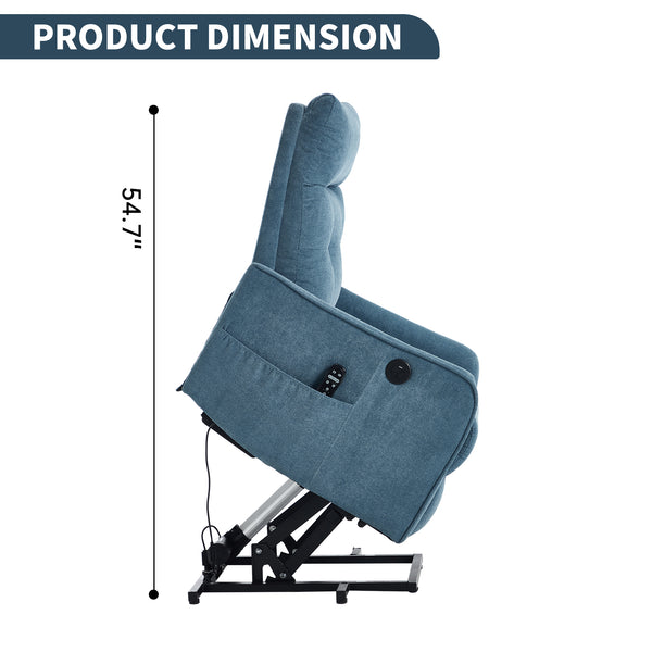 English Elm Beige Chenille Power Lift Recliner with Massage Heat and Usb for Senior Comfort Blue W1803P364113