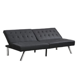 English Elm Wood Frame Futon Sofa Bed With Stainless Steel Legs - Versatile Black Pvc Design For Any Space W2297P247530-GIGA