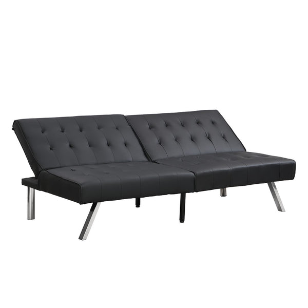 English Elm Wood Frame Futon Sofa Bed With Stainless Steel Legs - Versatile Black Pvc Design For Any Space W2297P247530-GIGA