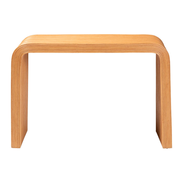 English Elm Bohemian Fluted Rattan Console Table with Mahogany Frame for Entryway Decor B2750P420421