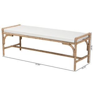 English Elm Modern Rattan Woven Bench with Geometric Artisan Detail for Bohemian Living Spaces B2750P467705