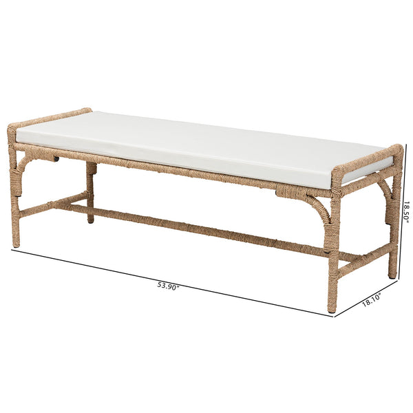 English Elm Modern Rattan Woven Bench with Geometric Artisan Detail for Bohemian Living Spaces B2750P467705