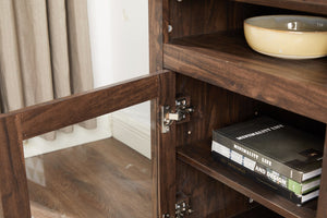 English Elm Contemporary TV Media Stand with 18" Electric Fireplace Insert, 65" TV Capacity, Brown, Ample Storage W2275S00043