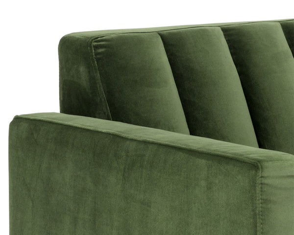 Sunpan YOSI Sofa - Moss Green Velvet with Channel Tufting for Modern Elegance & Everyday Comfort in Living Rooms 103687V