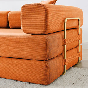English Elm Modern Corduroy Sofa Bed Convertible Floor Couch with Removable Backrest, Modular King-Size Comfort, Orange W1117P323557