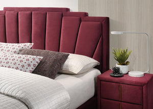 English Elm Glam Plush Flannelette Queen Bed with Shell Tufting and Padded Headboard on Metal Legs for Style Gold,Red 84 L x 26 W x 5 H B2741S00335