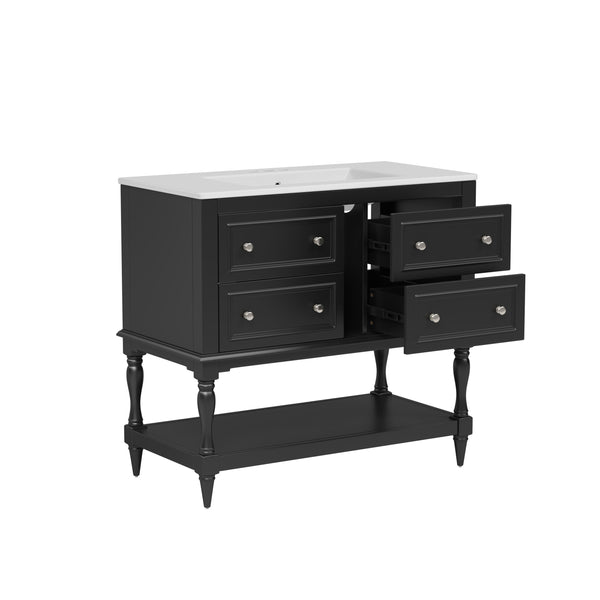 English Elm 36" Bathroom Vanity with Sink Combo, 36" Ceramic Undermount Basin, Solid Wood Frame, 4 Drawers, Waterproof Painted Finish Black N710P250654B