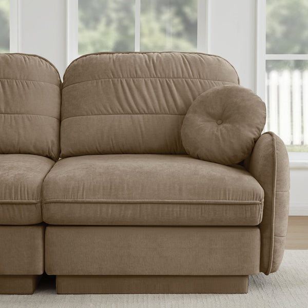 English Elm Chenille Cloud Modular Loveseat with Deep Foam Cushions Quilted Back and Ottoman Light Coffee W714S01757