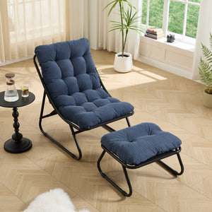 English Elm Patio Sling Recliner with Ottoman Steel Frame Corduroy Cushion Indoor Outdoor Lounge W640P443492
