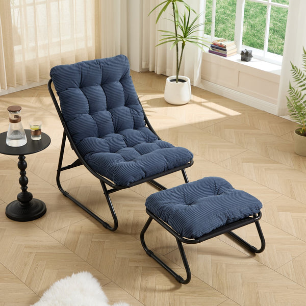 English Elm Patio Sling Recliner with Ottoman Steel Frame Corduroy Cushion Indoor Outdoor Lounge W640P443492
