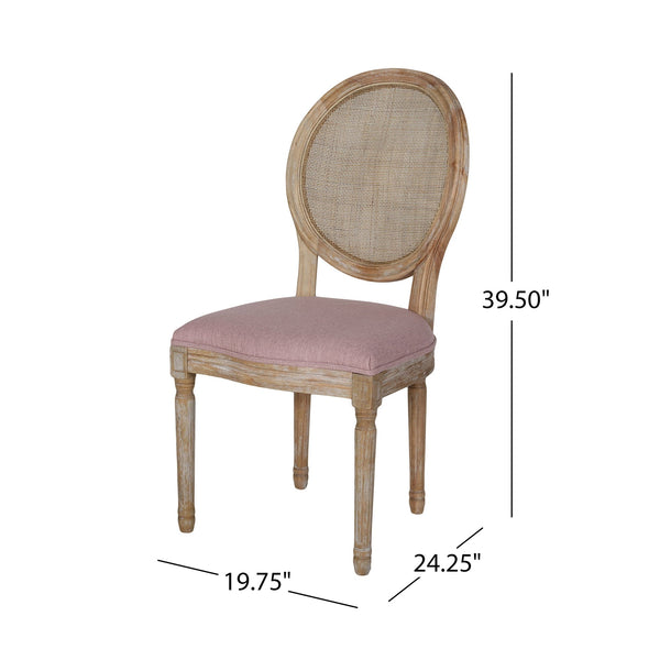 English Elm Christopher Knight Home® - DININGCHAIR Elegant Wicker & Fabric Dining Seat with Carved Legs Distressed Finish for Stylish Homes Blush 65165.00LBLSH