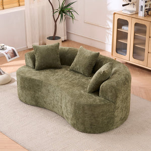 English Elm Crescent-shaped Chenille Sofa Curved Low-back Two-seater with Cloud-like Deep Cushions Green W2012P375743