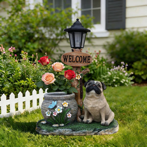 English Elm Schnauzer Solar Led Resin Planter Statue Outdoor Garden Accent for Patio Decor W5398P464252