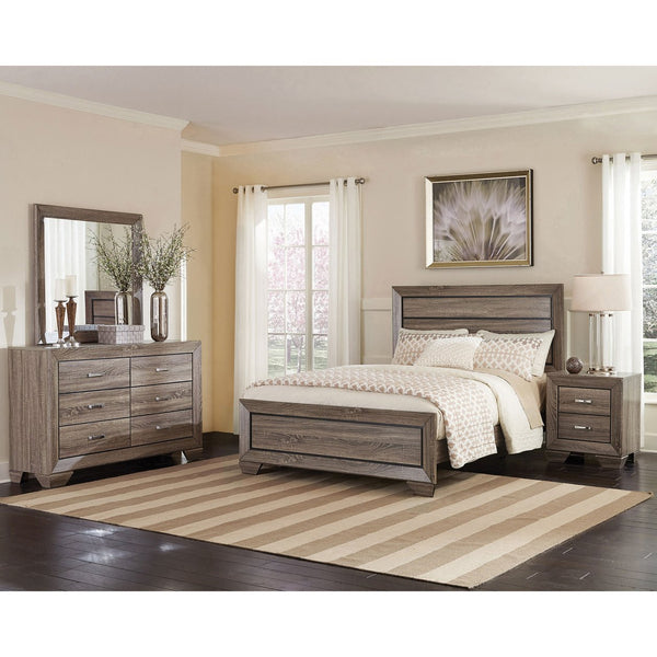 English Elm Oatfield Washed Taupe Eastern King Panel Bed with Slatted Headboard and Footboard, Rustic Modern Charm B062S00657