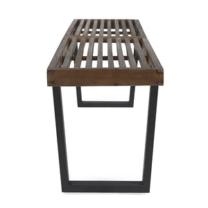 English Elm Joa Acacia Wood Outdoor Dining Bench with Iron Legs Seats Three Modern Patio 63351.00BDBRNMP1