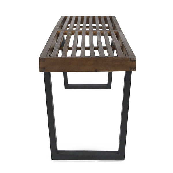 English Elm Joa Acacia Wood Outdoor Dining Bench with Iron Legs Seats Three Modern Patio 63351.00BDBRNMP1