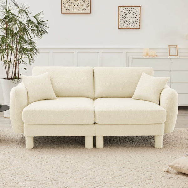 English Elm Boucle 2-Seater Loveseat Sofa With Elegant Shell Armrests & Soft Beige Upholstery For Cozy Spaces W3041S00274