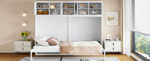English Elm Queen Murphy Wall Bed with Top Cabinet Storage for Small Space Living White LP006665AAK-1