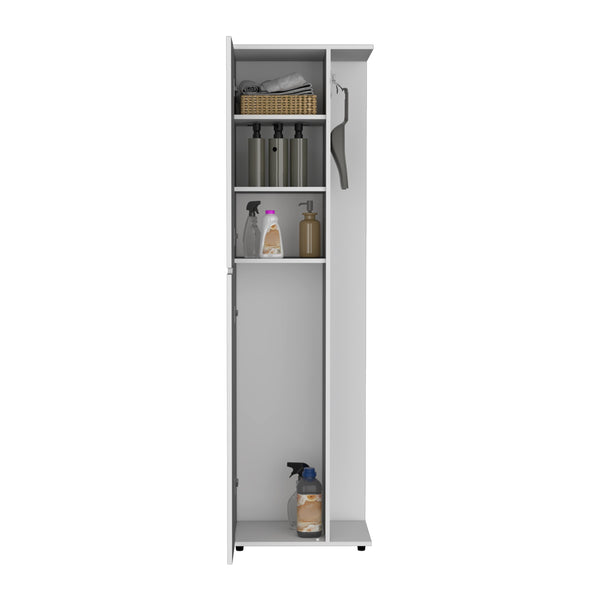 English Elm Austin Storage Broom Closet White – Tall Laminated Particle Board Cabinet with Shelves for Mops, Vacuums, Cleaning Supplies B200S00275