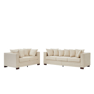English Elm Modern Velvet Sofa Set 2+3 Seater With Square Armrests & Silver Nail Trim For Chic Living Spaces W1097S00189